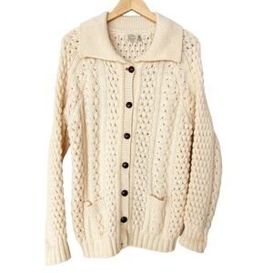 Vintage Woollen Mills Ireland Cream Knit Button Down Cardigan Sz M
